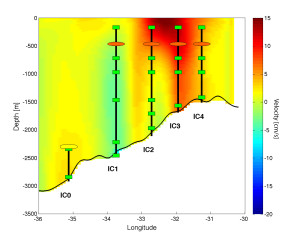 Cross section of the Irminger Current with scheduled moorings.