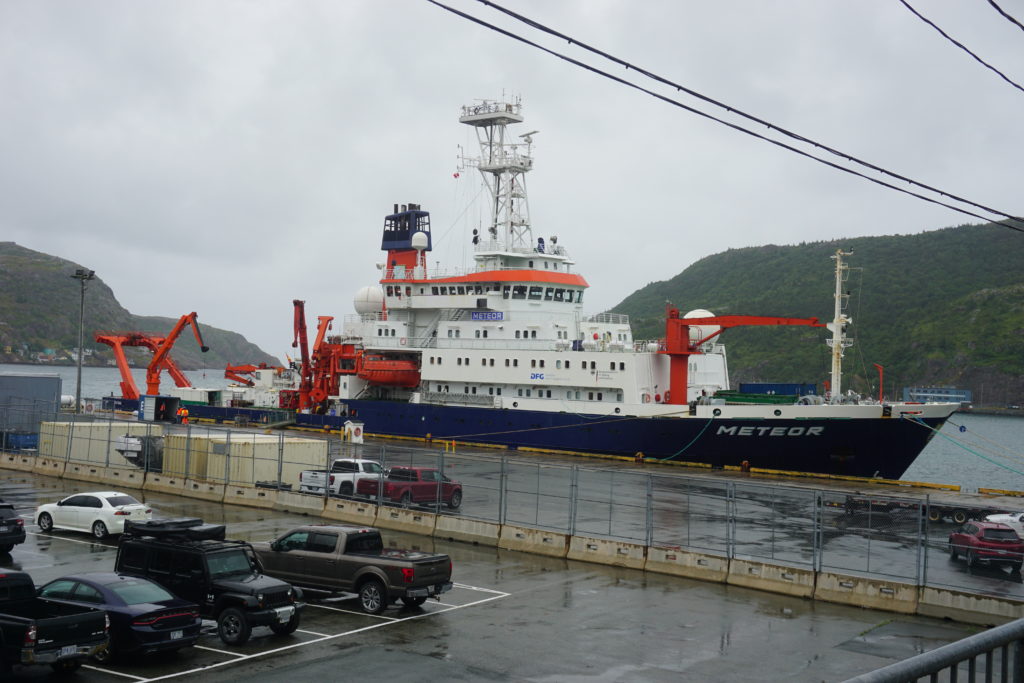 Cargos are being loaded on the Meteor ship in St John's harbour.